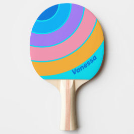 80s Neon Ocean Sky Circle Stripe with Name Tischtennis Schläger