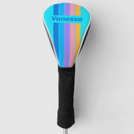 80s Neon Ocean Sky Pin Striped with Name Golf Headcover