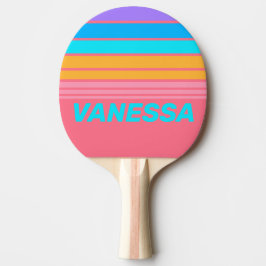 80s Neon Sunrise Horizon Striping with Name Tischtennis Schläger
