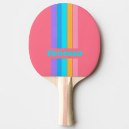 80s Neon Sunrise Pin Striped with Name Tischtennis Schläger
