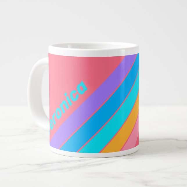 80s Neon Sunrise Stripes with Name Jumbo-Tasse (Vorderseite Links)