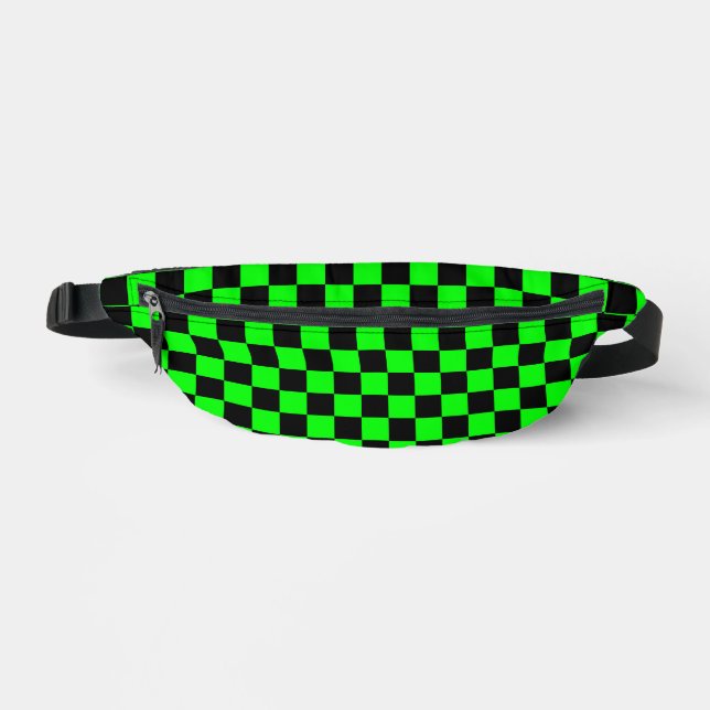 80s RETRO BLACK GREEN CHECKERBOARD FANNY PACK (Recto)