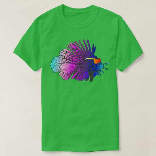 80s Retrowave Outrun Synthwave Lionfish Fish T-Shirt (Design vorne)