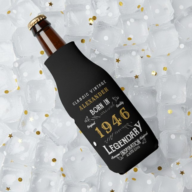 80th Birthday 1946 Name Legend Chic Black Gold Flaschenkühler (Born 1946 bottle cooler on ice.)