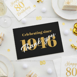 80th Birthday 1946 Retro Black And Gold Dankeskarte