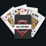 80th Birthday Black with Red Frame Custom A60 Spielkarten<br><div class="desc">80th Birthday Black with Red Frame Custom A60 It's BIRTHDAY Time.Let's Celebrate! This classic and elegant geometric design with places to personalize with a name, and birthday year, and event date is a fun way to start the party! Click link to see more birthday t-shirts, mugs, magnets and more! All...</div>