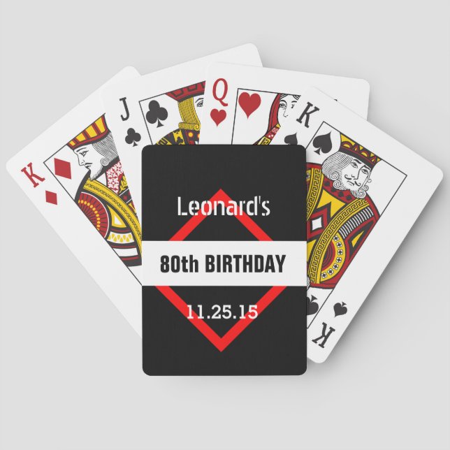 80th Birthday Black with Red Frame Custom A60 Spielkarten (Rückseite)