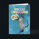 80th Birthday card with siamese cats Karte<br><div class="desc">Playful siamese cat chasing ballons.  Great way for a cat lover to send in birthday card.</div>
