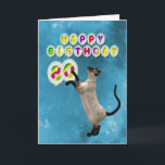 80th Birthday card with siamese cats Karte<br><div class="desc">Playful siamese cat chasing ballons.  Great way for a cat lover to send in birthday card.</div>