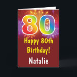 80th Birthday Colorful Rainbow Fireworks Red Karte<br><div class="desc">80th Birthday Colorful Rainbow Fireworks Red Card with personalized name. For further customization,  please click the "Customize it" button and use our design tool to modify this template.</div>