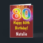 80th Birthday Colorful Rainbow Fireworks Red Karte<br><div class="desc">80th Birthday Colorful Rainbow Fireworks Red Card with personalized name. For further customization,  please click the "Customize it" button and use our design tool to modify this template.</div>