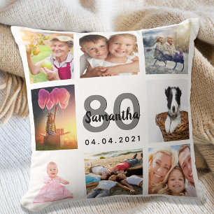80th birthday custom photo collage woman white kissen