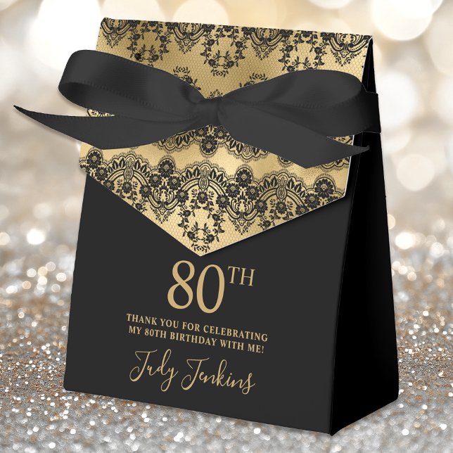 80th Birthday Elegant Gold Lace Thank You Geschenkschachtel (Von Creator hochgeladen)