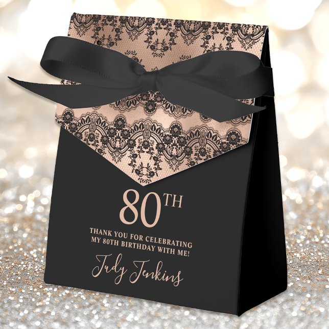 80th Birthday Elegant Rose Gold Lace Geschenkschachtel (Von Creator hochgeladen)