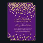 80th Birthday Gold Glitter Purple Einladung<br><div class="desc">Elegant Überraschung 80th Birthday Party Einladung für Design with Gold Glitter Confetti Motiv on Purple ,  custom name and date and additional text. Easy to use and easy to personalize.</div>