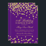 80th Birthday Gold Glitter Purple Einladung<br><div class="desc">Elegant Überraschung 80th Birthday Party Einladung für Design with Gold Glitter Confetti Motiv on Purple ,  custom name and date and additional text. Easy to use and easy to personalize.</div>