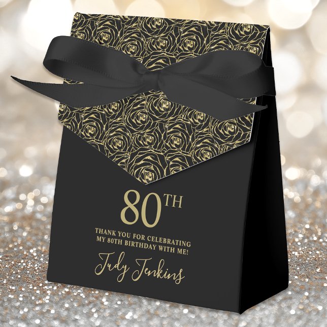 80th Birthday Gold Glitter Roses Thank You  Geschenkschachtel (Von Creator hochgeladen)