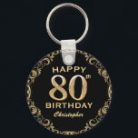 80th Birthday Party Black and Gold Glitter Frame Schlüsselanhänger<br><div class="desc">80th Birthday Party Black and Gold Glitter Frame Keychain. For further customization,  please click the "Customize it" button and use our design tool to modify this template.</div>