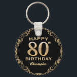 80th Birthday Party Black and Gold Glitter Frame Schlüsselanhänger<br><div class="desc">80th Birthday Party Black and Gold Glitter Frame Keychain. For further customization,  please click the "Customize it" button and use our design tool to modify this template.</div>