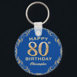 80th Birthday Party Blue and Gold Glitter Frame Schlüsselanhänger<br><div class="desc">80th Birthday Party Blue and Gold Glitter Frame Keychain. For further customization,  please click the "Customize it" button and use our design tool to modify this template.</div>