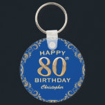 80th Birthday Party Blue and Gold Glitter Frame Schlüsselanhänger<br><div class="desc">80th Birthday Party Blue and Gold Glitter Frame Keychain. For further customization,  please click the "Customize it" button and use our design tool to modify this template.</div>