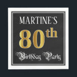 80th Birthday Party — Fancy Script, Faux Gold Look Serviette<br><div class="desc">This fancy and opulent birthday themed paper napkin design features an editable name and the message “80th Birthday Party”. The large number “80th” has a faux/imitation gold-inspired coloring pattern, the words “Birthday Party” are in elegant script-style text, and the background is colored black by default (although it can be customized)....</div>