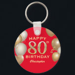 80th Birthday Party Red and Gold Balloons Schlüsselanhänger<br><div class="desc">80th Birthday Party Red and Gold Balloons and Confetti Keychain. For further customization,  please click the "Customize it" button and use our design tool to modify this template.</div>