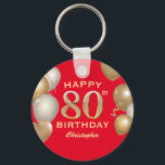 80th Birthday Party Red and Gold Balloons Schlüsselanhänger<br><div class="desc">80th Birthday Party Red and Gold Balloons and Confetti Keychain. For further customization,  please click the "Customize it" button and use our design tool to modify this template.</div>