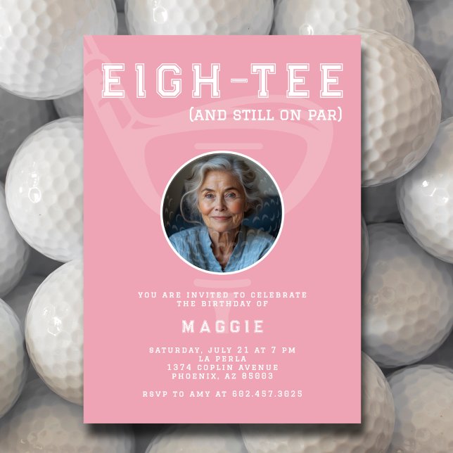 80th Birthday Party Women's Golf Photo Pink Einladung (Von Creator hochgeladen)