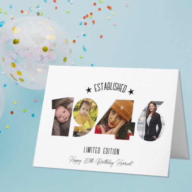 80th birthday Photo Collage established 1946 Dankeskarte (Von Creator hochgeladen)