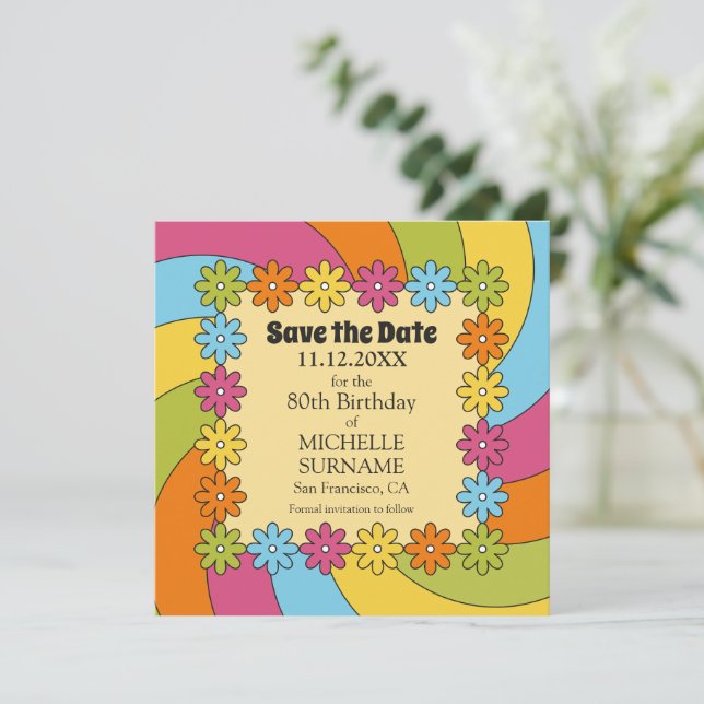 80th Birthday Retro 60s Music Groovy Party  Save The Date (Stehend Vorderseite)