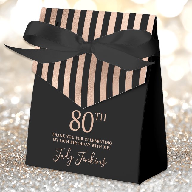80th Birthday Rose Gold Striped Thank You  Geschenkschachtel (Von Creator hochgeladen)