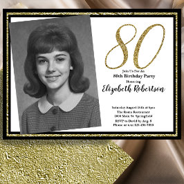 80th Custom Photo White Black and Gold  Einladung