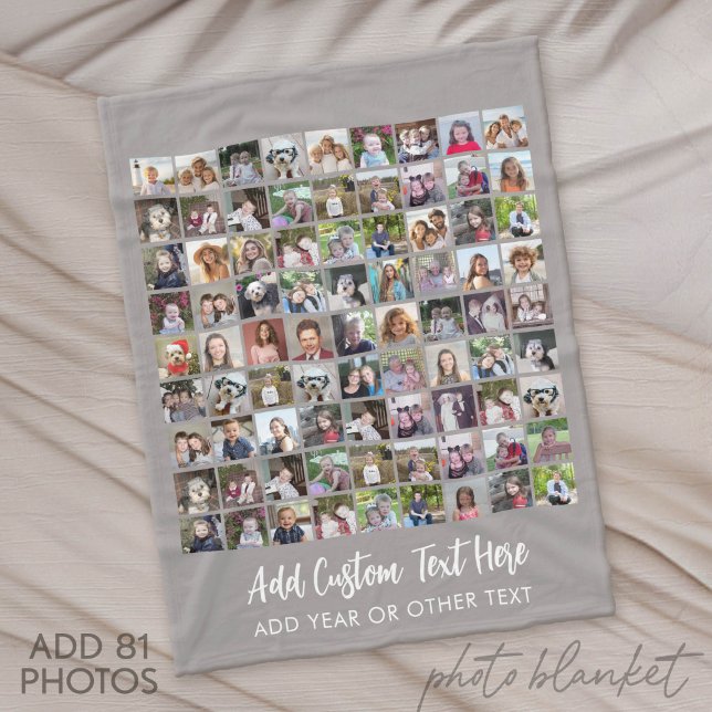 81-Foto-Raster mit Text - grau Fleecedecke (Custom Fleece Blanket with Photo Collage)