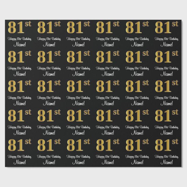 81. Geburtstag: Elegante Luxuriöse Imitate Gold Lo Geschenkpapier (Flach)