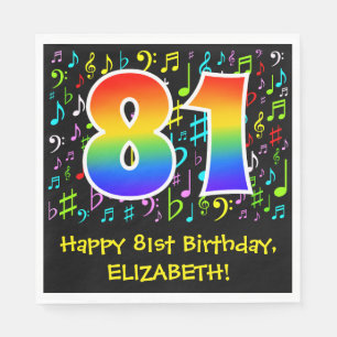 81. Geburtstag - Farbige Musiksymbole, Regenbogen  Serviette