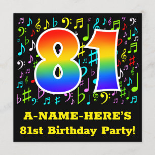 81. Geburtstagsfeier: Fun Music Symbols, Regenboge Einladung