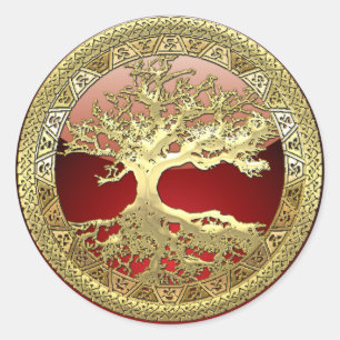 [81] Golden Celtic Tree of Life [3D] Runder Aufkleber