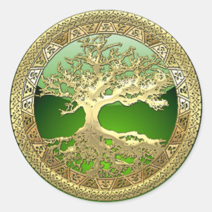 [81] Goldener keltischer Baum des Lebens [3D] Runder Aufkleber