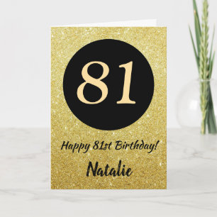 81. Happy Birthday Black and Gold Glitzer Card Karte