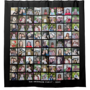 81 Square Foto Collage Grid mit Text - schwarz Duschvorhang