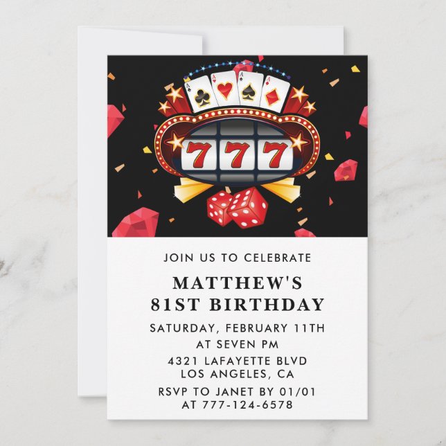 81e anniversaire invitation Casino Poker Carte de  (Devant)