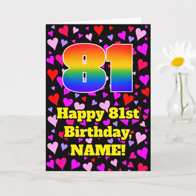 81st Birthday: Loving Hearts Pattern, Rainbow # 81 Karte (Kleine Pflanze)