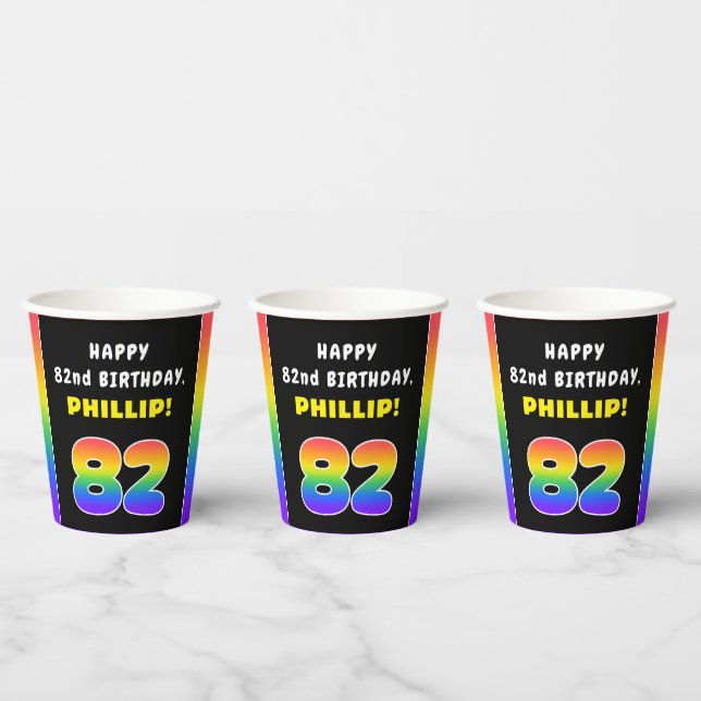 82. Geburtstag: Farbiger Regenbogen # 82, Individu Pappbecher (Multi)