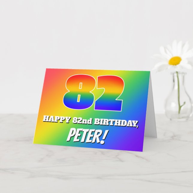 82. Geburtstag: mehrfarbiges Regenbogenmuster # 82 Karte (Kleine Pflanze)