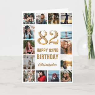 82. Happy Birthday Gold und White Foto Collage Karte