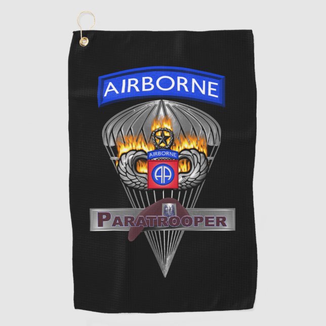 82. Im Flugzeug Division Paratrooper Flaming Wings Golfhandtuch (Vorderseite)