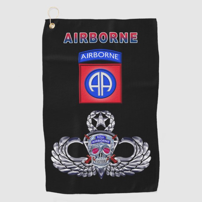 82. Im Flugzeug Division Silver Skull Jump Wings Golfhandtuch (Vorderseite)