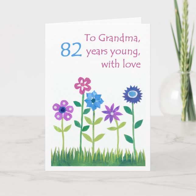 82e carte d'anniversaire pour grand-mère - Fleurs (Devant)