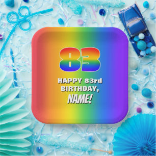 83. Geburtstag: Farbiges, lustiges Regenbogenmuste Pappteller